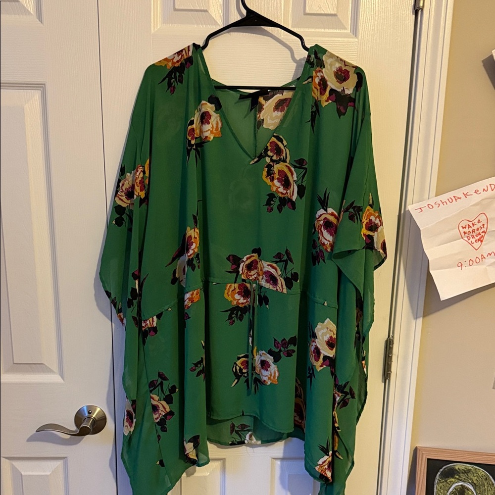 Floral Green Blouse with Vibrant Design